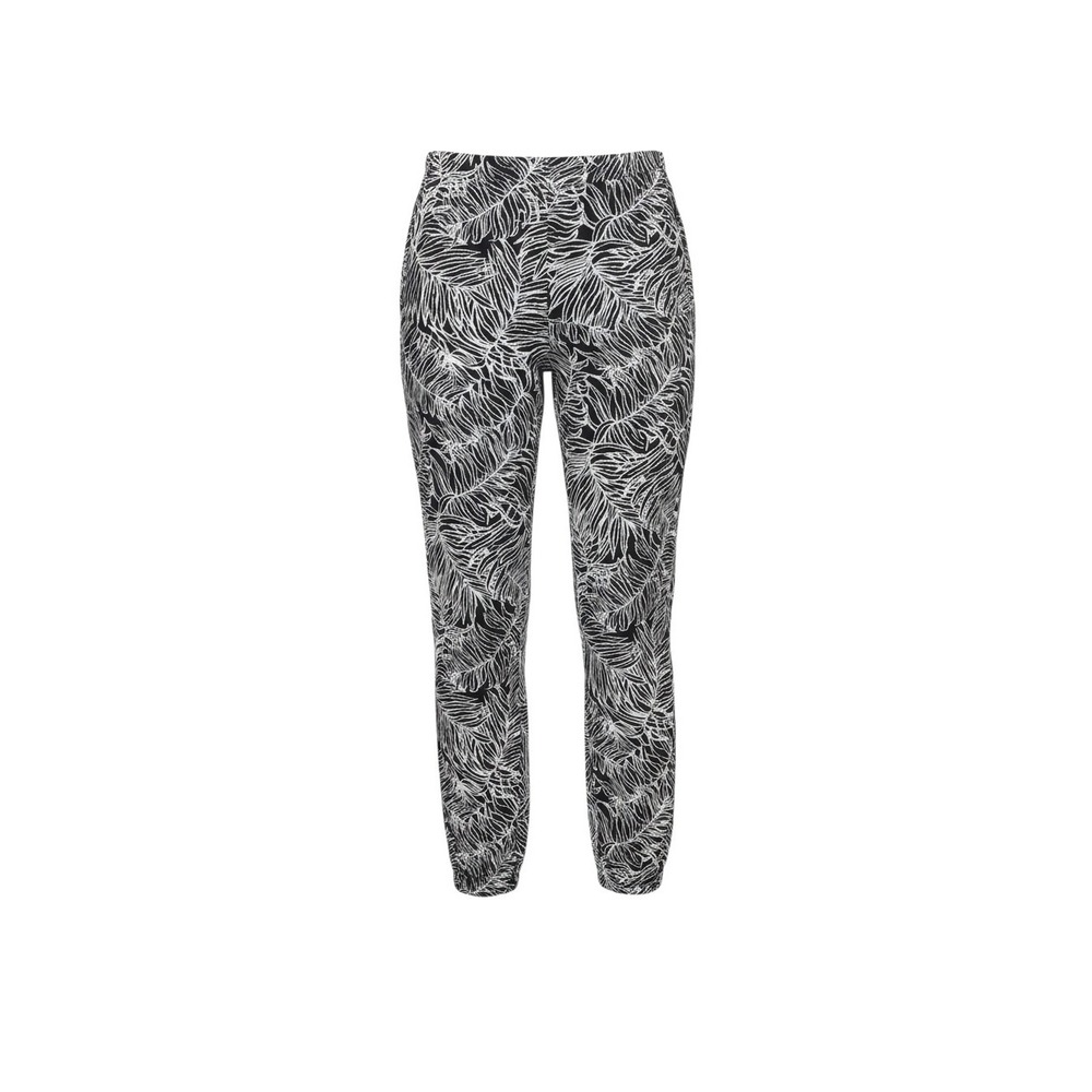 New Look Jogger Pants Womens XL Black White Tropical Palm Leaf Rayon Cuffed